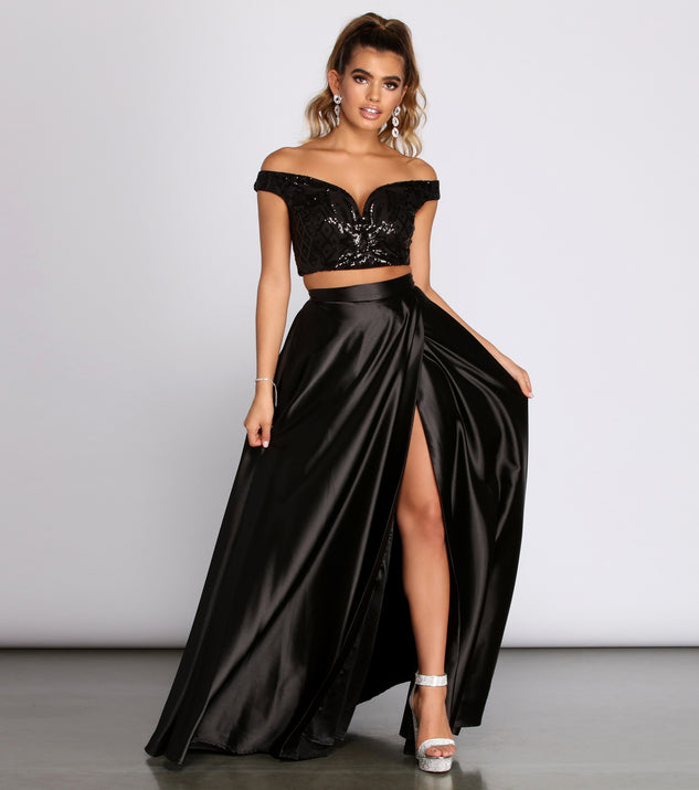 Sequin Black Two Piece Maxi Dress Estella Sequin Off Shoulder Two