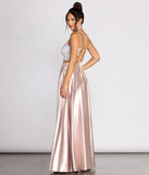 The Inez Iridescent Sequin Two Piece Satin Dress is a gorgeous pick as your 2023 prom dress or formal gown for wedding guest, spring bridesmaid, or army ball attire!