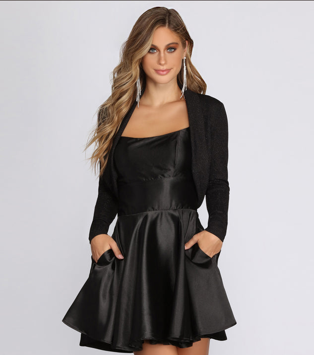 Sparkle Stunner Long Sleeve Cover Up is a gorgeous pick as your 2023 prom dress or formal gown for wedding guest, spring bridesmaid, or army ball attire!