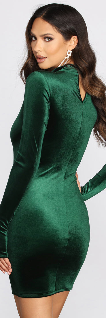 Mock Neck Velvet Mini Dress