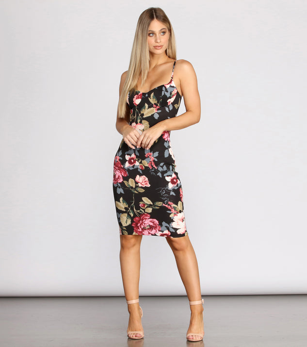 Floral Sweetheart Scuba Knit Midi Dress