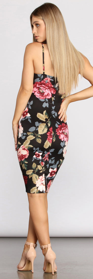 Floral Sweetheart Scuba Knit Midi Dress