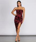 You’ll make a statement in Budding Romance Flocked Tube Midi Dress as an NYE club dress, a tight dress for holiday parties, sexy clubwear, or a sultry bodycon dress for that fitted silhouette.