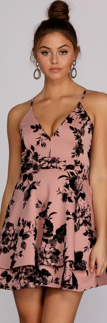 Flocked Floral Skater Dress