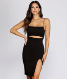 Take Over Cut Out Midi Dress helps create the best bachelorette party outfit or the bride's sultry bachelorette dress for a look that slays!