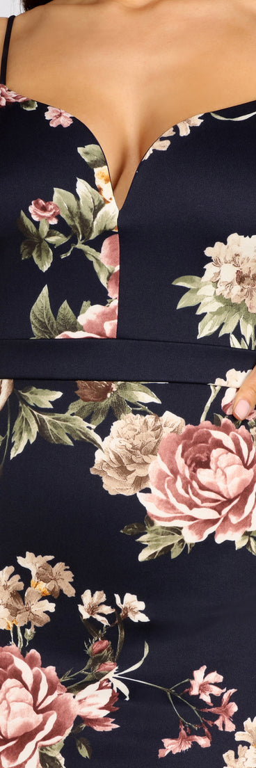 Flower Of Love Scuba Mini Dress creates the perfect spring wedding guest dress or cocktail attire with stylish details in the latest trends for 2023!