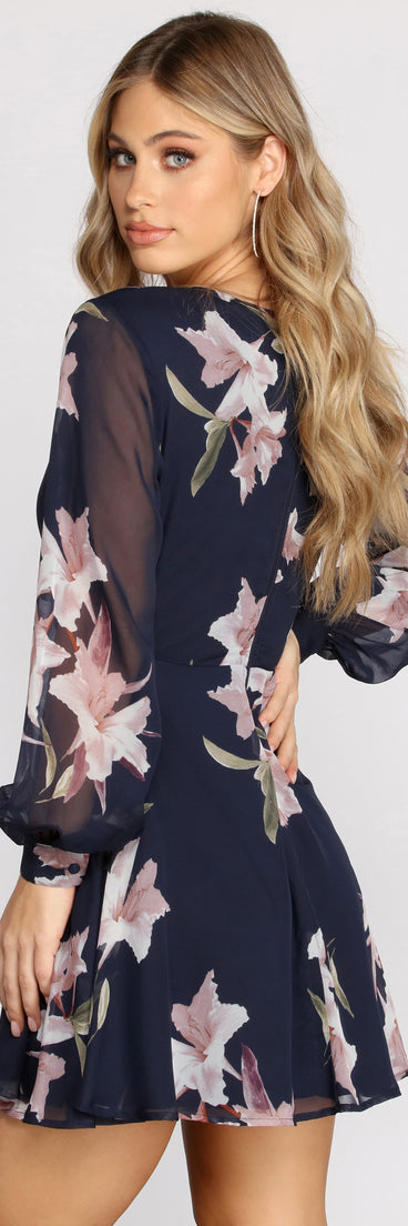 fitted lace wedding dress Floral Chiffon Long Sleeve Skater Dress fitted lace wedding dress Floral Chiffon Long Sleeve Skater Dress