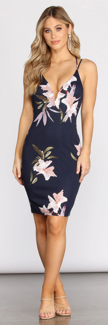 Bold In Blooms Deep V Midi Dress
