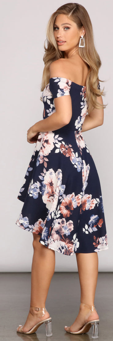 Blooming Beauty High-Low Skater Dress creates the perfect spring wedding guest dress or cocktail attire with stylish details in the latest trends for 2023!