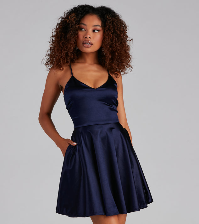Stunning In Satin Skater Dress creates the perfect spring wedding guest dress or cocktail attire with stylish details in the latest trends for 2023!