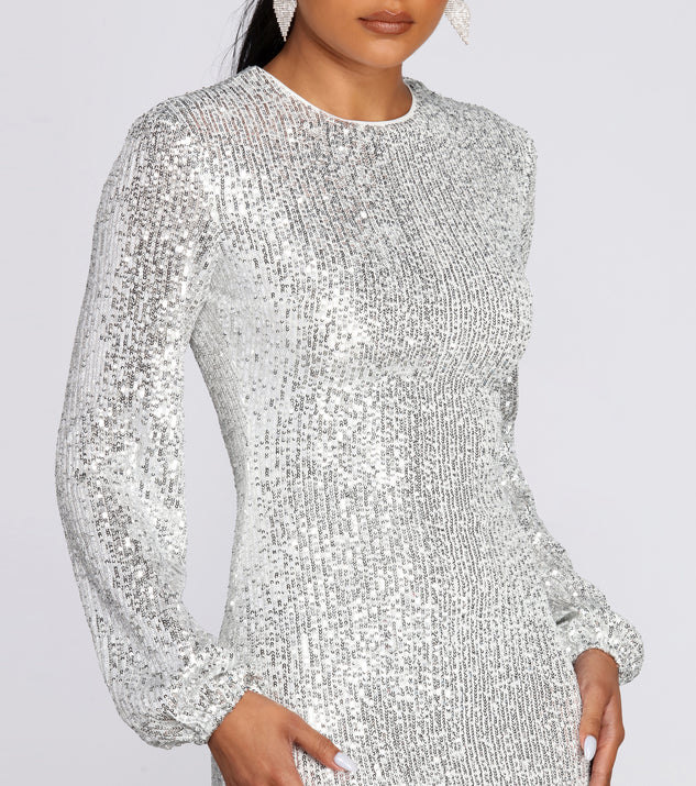 sparkly long sleeve round neck sequin mini dress - white Long Sleeve Sequin Mini Dress