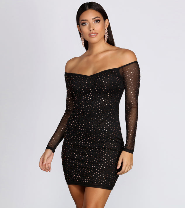 Under The Lights Heat Stone Mini Dress helps create the best bachelorette party outfit or the bride's sultry bachelorette dress for a look that slays!