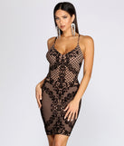 Stunning Flocked Velvet Mini Dress helps create the best bachelorette party outfit or the bride's sultry bachelorette dress for a look that slays!