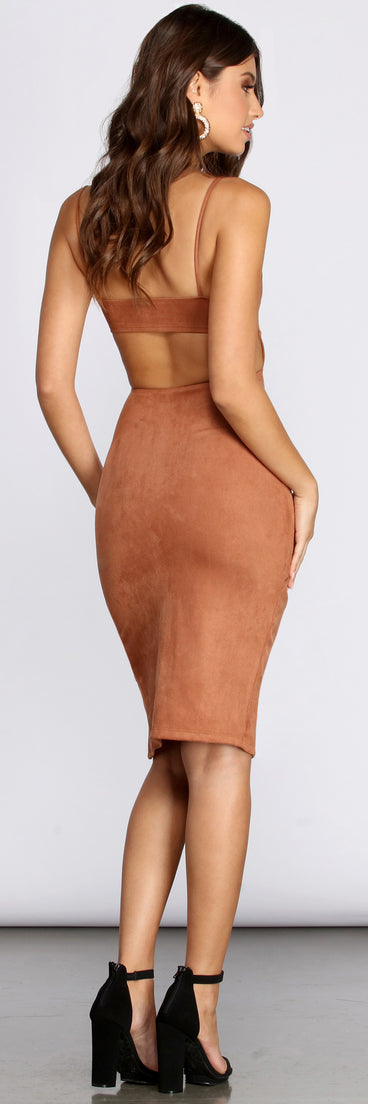 Sophisticated Faux Suede Midi Dress