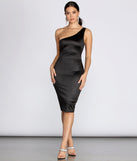 One Sleeve Satin Midi Dress