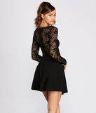 Long Sleeve Lace & Crepe Skater Dress