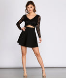Long Sleeve Lace & Crepe Skater Dress