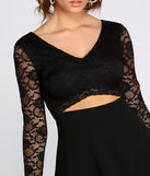 Long Sleeve Lace & Crepe Skater Dress