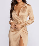 Sleek Satin Wrap Front Dress is a gorgeous pick as your 2023 prom dress or formal gown for wedding guest, spring bridesmaid, or army ball attire!