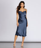 Nights In Blue Satin Flare Midi Dress creates the perfect New Year’s Eve Outfit or new years dress with stylish details in the latest trends to ring in 2023!
