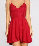 The Chiffon Lace Darling Skater Dress is a gorgeous pick as your 2023 prom dress or formal gown for wedding guest, spring bridesmaid, or army ball attire!