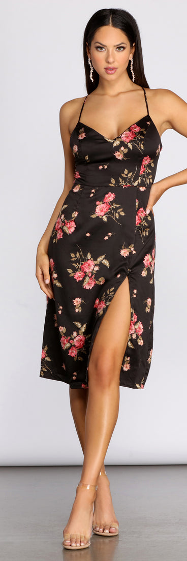 Floral Dreaming Satin Midi Dress
