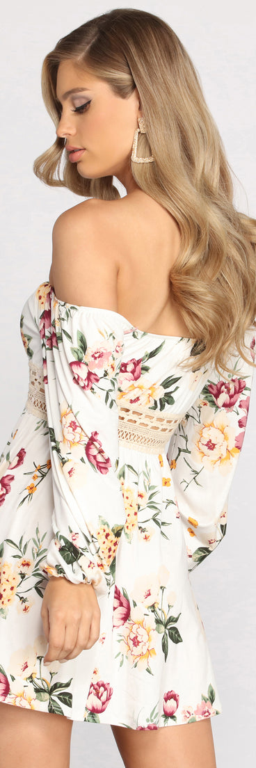 Bring The Romance Off Shoulder Long Sleeve Skater Dress is a trendy pick to create 2023 festival outfits, festival dresses, outfits for concerts or raves, and complete your best party outfits!