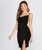Cowl Neck Front Slit Midi Dress creates the perfect spring wedding guest dress or cocktail attire with stylish details in the latest trends for 2023!