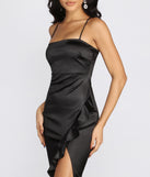 High Low Ruffle Hem Satin Dress creates the perfect spring wedding guest dress or cocktail attire with stylish details in the latest trends for 2023!