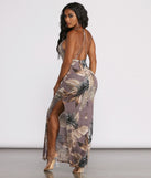 Tropical Print Cowl Neck Maxi Dress for 2022 festival outfits, festival dress, outfits for raves, concert outfits, and/or club outfits