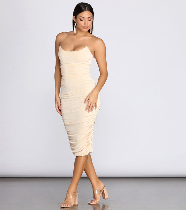 ruched tube dress Midi tumble dry low Florida Casual Dinner Outfits Color:Azul Marino Sale26