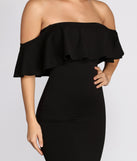 The Crepe Off Shoulder Fold Over Midi Dress is a gorgeous pick as your 2023 prom dress or formal gown for wedding guest, spring bridesmaid, or army ball attire!
