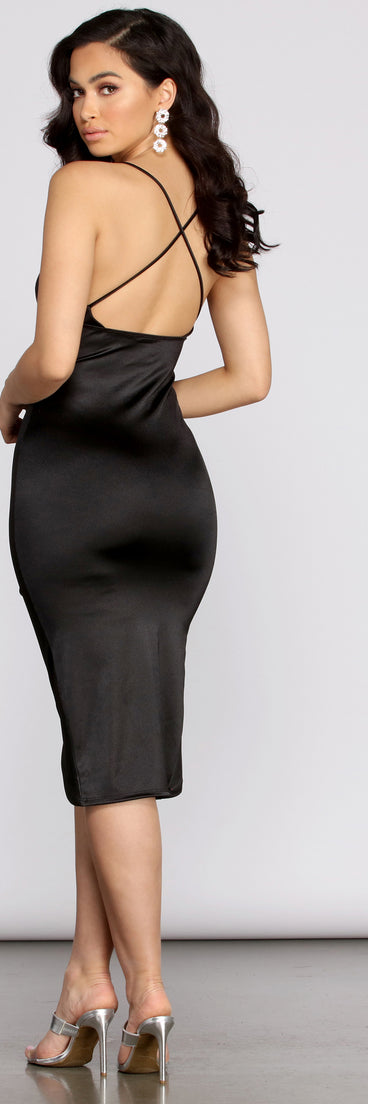 Slick With It Satin Midi Dress is a gorgeous pick as your 2023 prom dress or formal gown for wedding guest, spring bridesmaid, or army ball attire!