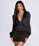 The Chic And Sleek Wrap Mini Dress is a gorgeous pick as your 2023 prom dress or formal gown for wedding guest, spring bridesmaid, or army ball attire!