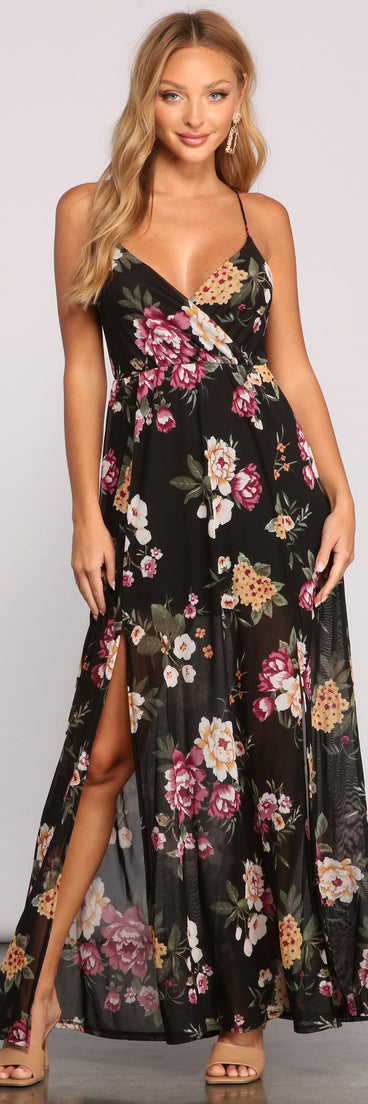 Pop Of Floral Mesh Maxi Dress creates the perfect spring wedding guest dress or cocktail attire with stylish details in the latest trends for 2023!
