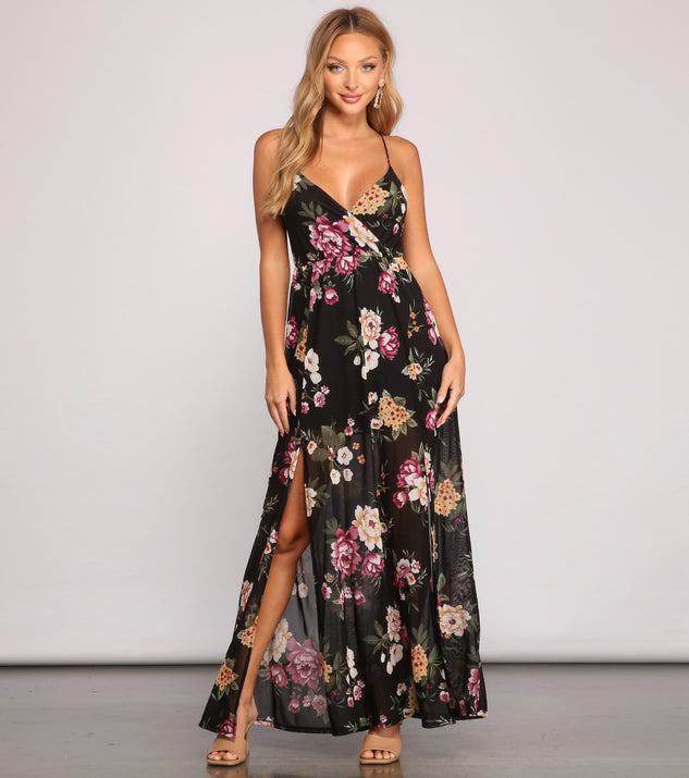Pop Of Floral Mesh Maxi Dress creates the perfect spring wedding guest dress or cocktail attire with stylish details in the latest trends for 2023!