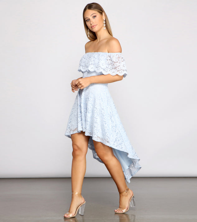 Loving Lace High Low Skater Dress creates the perfect spring wedding guest dress or cocktail attire with stylish details in the latest trends for 2023!