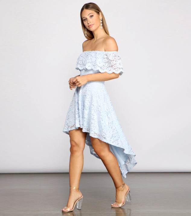 Off shoulder high low skater dress cheap