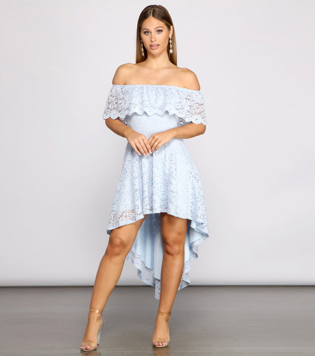 Off the shoulder lace skater dress clearance