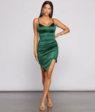 So Sleek Ruched Satin Mini Dress