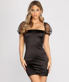 Feelin' Slick Satin Puff Sleeve Mini Dress