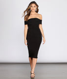 Off Shoulder Ruched Midi Dress creates the perfect spring wedding guest dress or cocktail attire with stylish details in the latest trends for 2023!