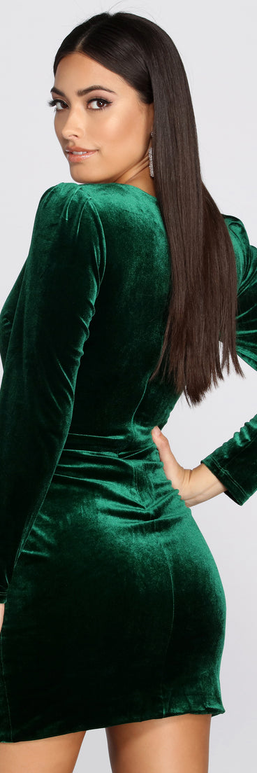 Put A Ring On It Velvet Mini Dress creates the perfect spring wedding guest dress or cocktail attire with stylish details in the latest trends for 2023!