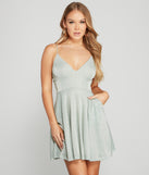 Time To Shine Glitter Knit Skater Dress is a gorgeous pick as your 2023 prom dress or formal gown for wedding guest, spring bridesmaid, or army ball attire!