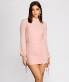 Ruched And Ready Mock Neck Mini Dress