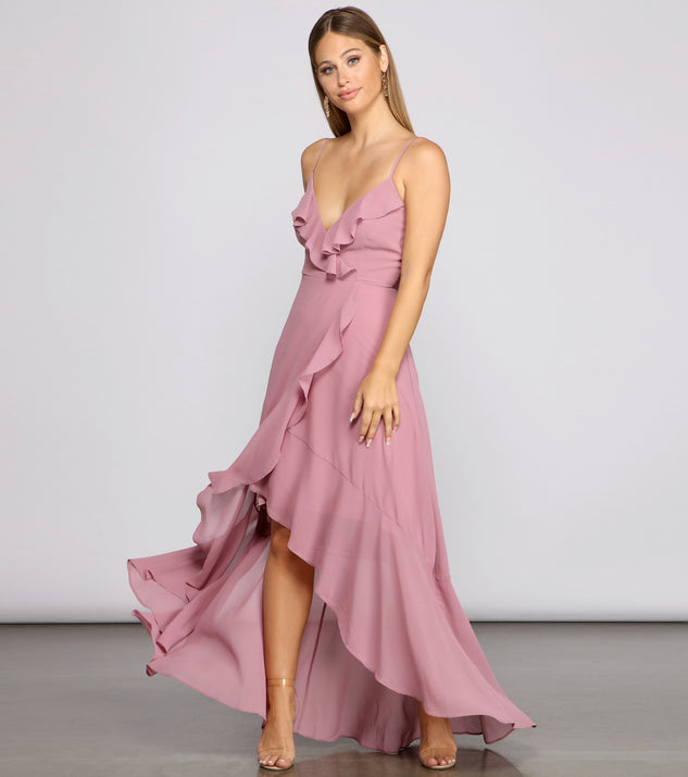 Frilly Romance Ruffled Chiffon High Low Dress creates the perfect spring wedding guest dress or cocktail attire with stylish details in the latest trends for 2023!