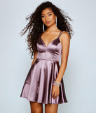 Satin Sophistication Skater Dress is a stunning choice for a bridesmaid dress or maid of honor dress, and to feel beautiful at Prom 2023, spring weddings, formals, & military balls!