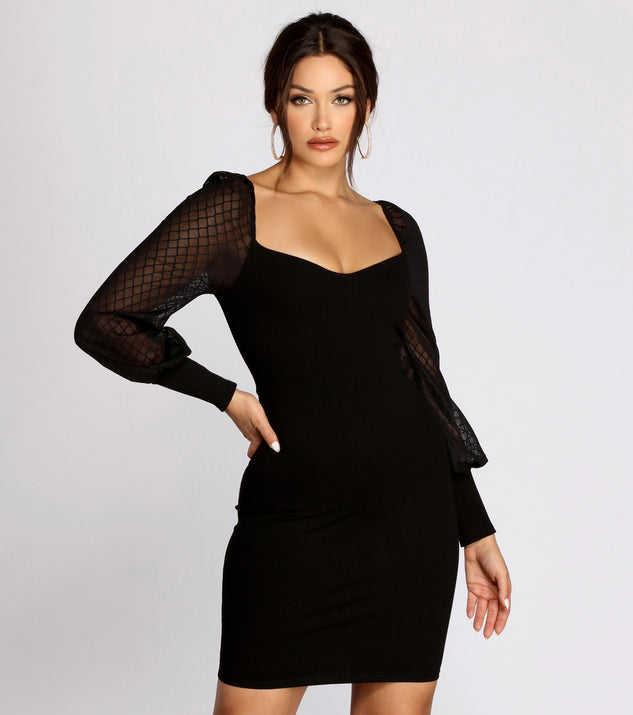 Mesh Together Long Sleeve Mini Dress