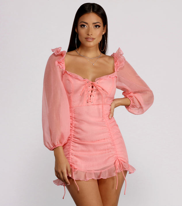 Lace Be Real Organza Sleeve Mini Dress creates the perfect summer wedding guest dress or cocktail party dresss with stylish details in the latest trends for 2023!
