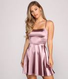 A Moment In Satin Skater Dress creates the perfect spring or summer wedding guest dress or cocktail attire with chic styles in the latest trends for 2024!